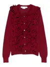 Comme Des Garçons Ruffled Cardigan In Burgundy