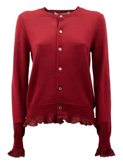Comme Des Garçons Ruffled Cardigan In Red