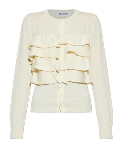 Comme Des Garçons Ruffled Cardigan In White