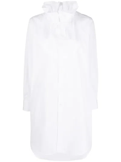 Comme Des Garçons Ruffled-collar Poplin Shirt In Weiss