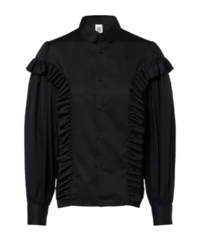 Comme Des Garçons Ruffled Cotton Shirt In Black
