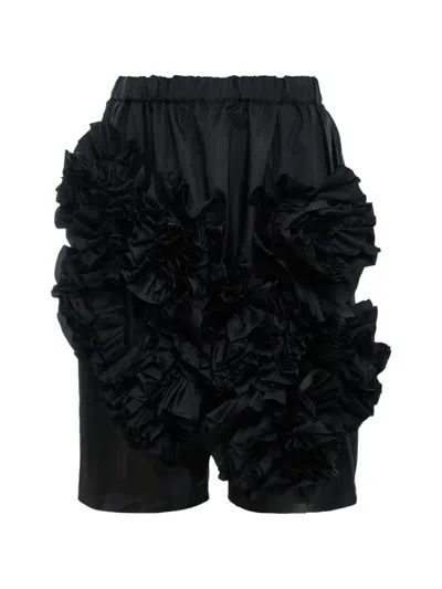 Comme Des Garçons Ruffled Elasticated-waist Shorts In Black