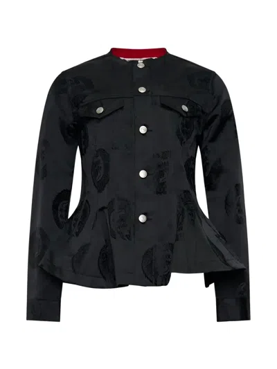 Comme Des Garçons Ruffled Fitted Jacket In Black