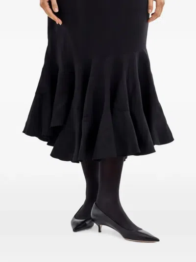 Comme Des Garçons Ruffled Flared Midi Skirt In Black