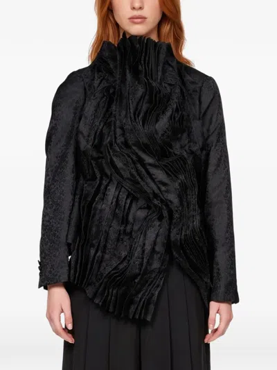 Comme Des Garçons Ruffled Floral-jacquard Jacket In Black