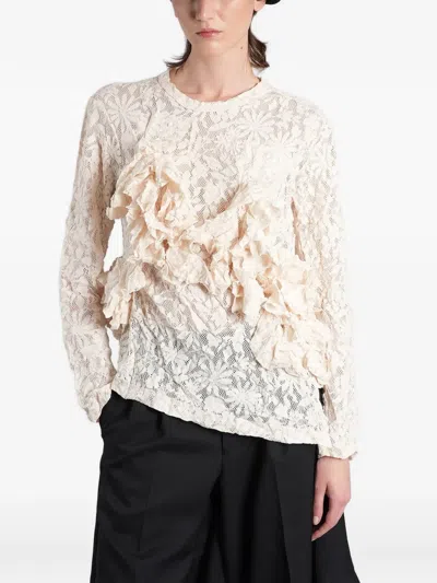 Comme Des Garçons Ruffled Floral-lace Sweater In Neutral