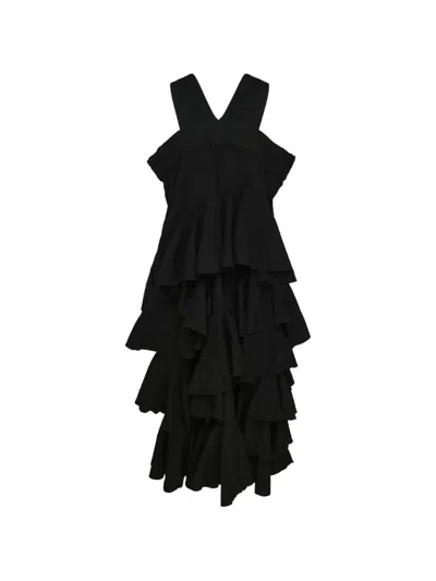 Comme Des Garçons Ruffled Garment-treated Pinafore Dress In Black