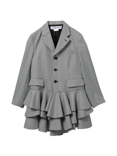 Comme Des Garçons Ruffled Houndstooth Jacket In Black