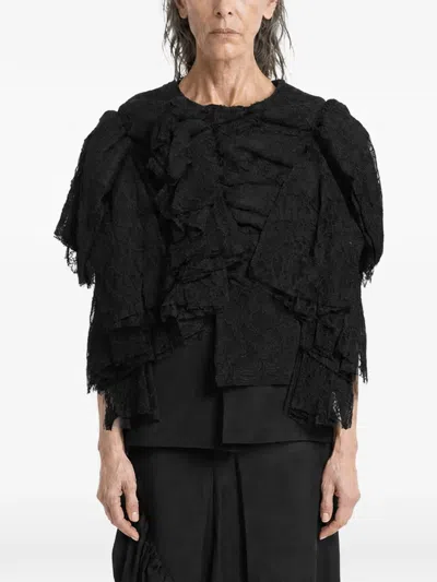 Comme Des Garçons Ruffled Lace And Silk-blend Georgette Top In Black