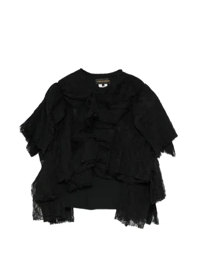 Comme Des Garçons Ruffled Lace-panel Jacket In Black