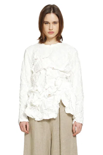 Comme Des Garçons Ruffled Long Sleeve T-shirt In White