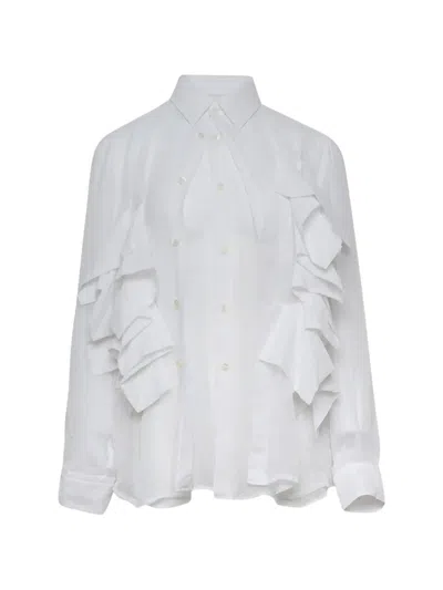 Comme Des Garçons Ruffled Long-sleeve Shirt In White