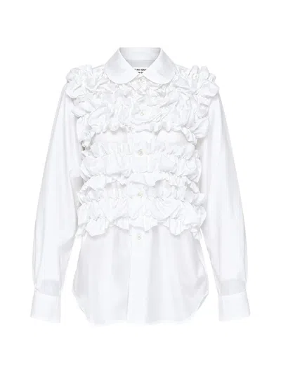 Comme Des Garçons Ruffled Long-sleeve Shirt In White