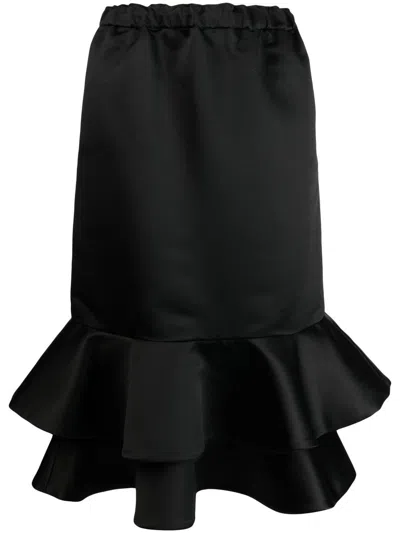 Comme Des Garçons Ruffled Midi Skirt In Black