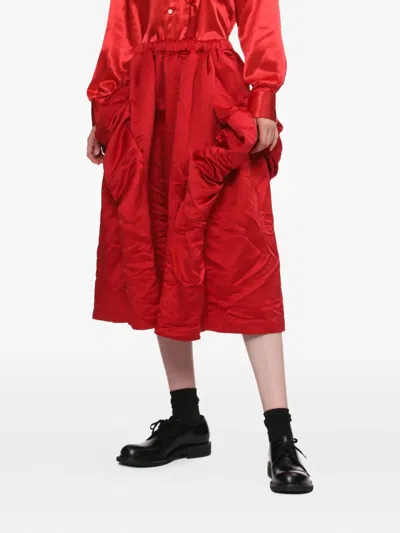 Comme Des Garçons Ruffled Midi Skirt In Red