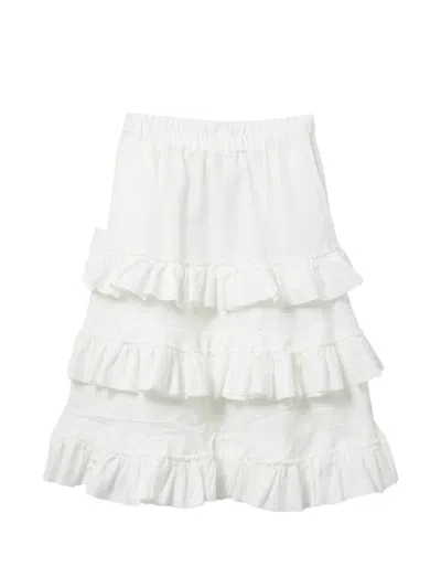 Comme Des Garçons Ruffled Midi Skirt In White