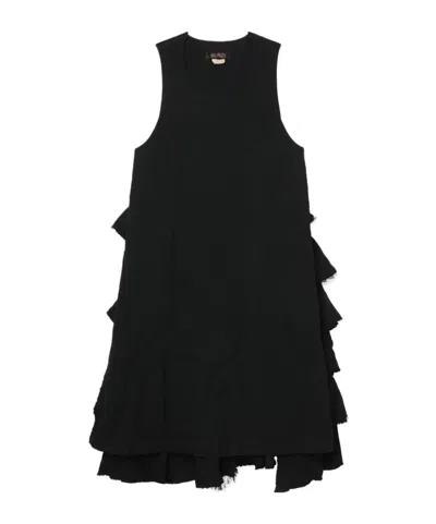 Comme Des Garçons Ruffled-panel Midi Dress In Black