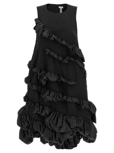 Comme Des Garçons Ruffled Polyester Dress In Black