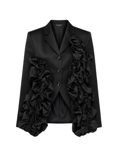 Comme Des Garçons Ruffled Satin Blazer In Black