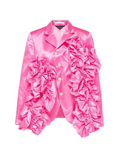 Comme Des Garçons Ruffled Satin Blazer In Pink