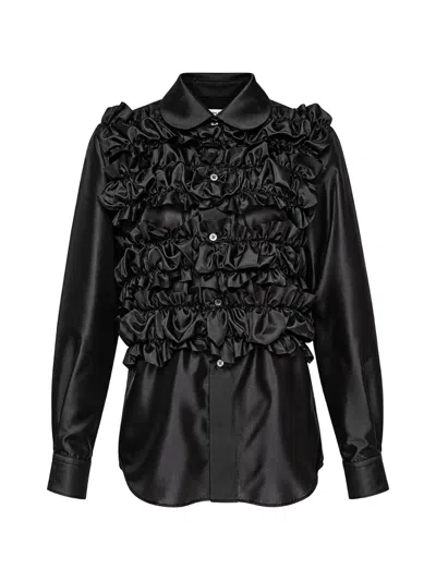 Comme Des Garçons Ruffled Satin Shirt In Animal Print