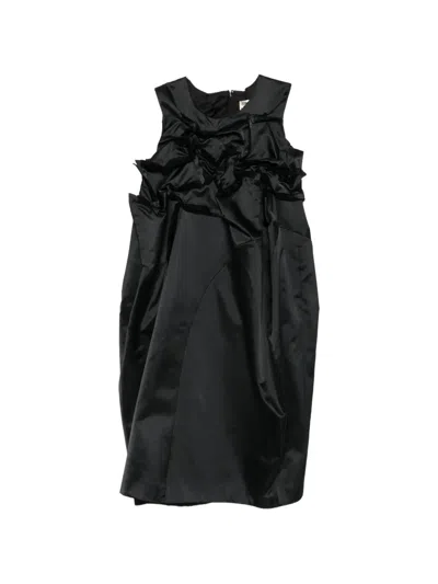 Comme Des Garçons Ruffle Detailed Sleeveless Midi Dress In Black