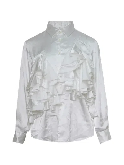 Comme Des Garçons Ruffled Satin-finish Shirt In Gray