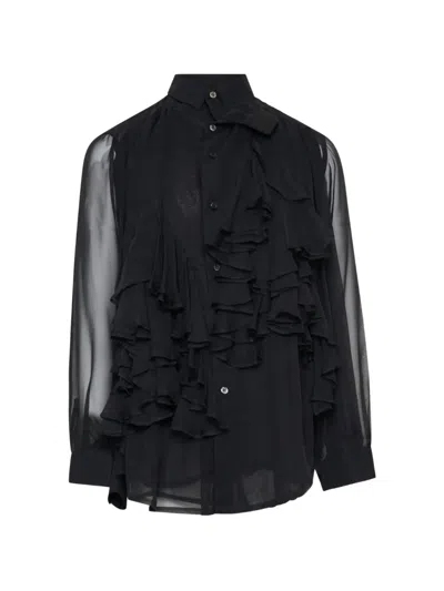 Comme Des Garçons Ruffled Sheer Blouse In Black