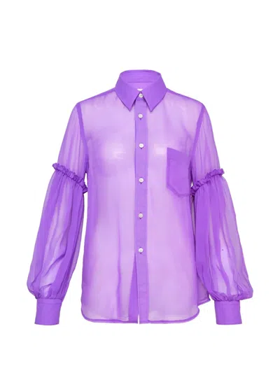 Comme Des Garçons Ruffled Sheer Shirt In Purple