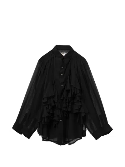 Comme Des Garçons Black Ruffled Long-sleeve Fabric Shirt