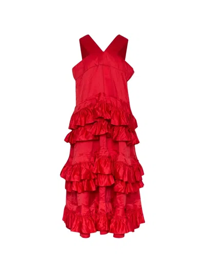 Comme Des Garçons Ruffled Sleeveless Dress In Red