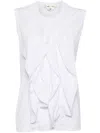 Comme Des Garçons Round Neck Sleeveless Top With Ruffled Detailing In White