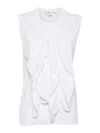 Comme Des Garçons Round Neck Sleeveless Top With Ruffled Detailing In White