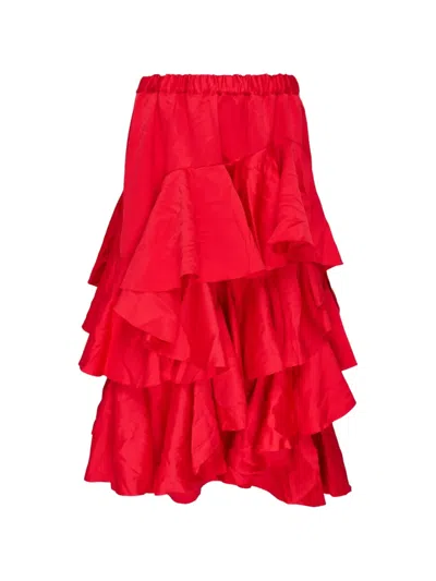 Comme Des Garçons Polyester Satin Garment Dyed Skirt In Red