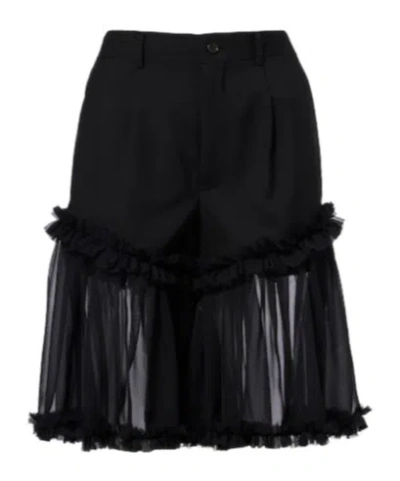 Comme Des Garçons Ruffled Tulle And Wool Shorts In Black