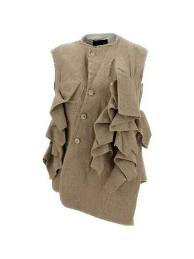 Comme Des Garçons Beige Linen Ruffle Vest In Brown