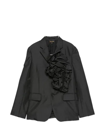Comme Des Garçons Comme Des Garcons Ruffled-corsage Wool Blazer In Black