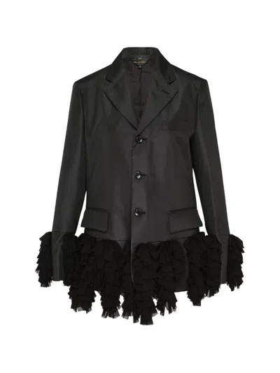 Comme Des Garçons Ruffled-hem Tailored Blazer In Black