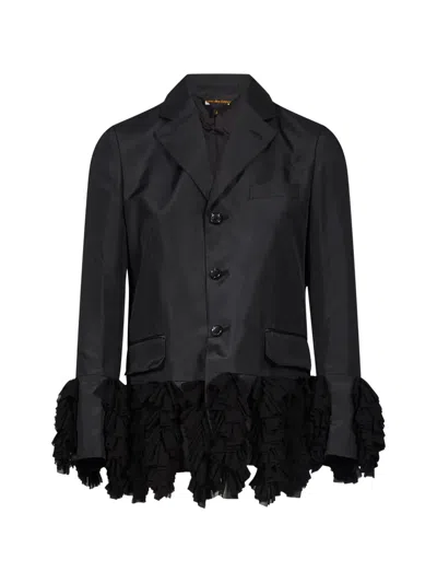 Comme Des Garçons Ruffled-trim Tailored Jacket In Black