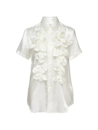 Comme Des Garçons Ruffle-trimmed Satin Shirt In Neutral