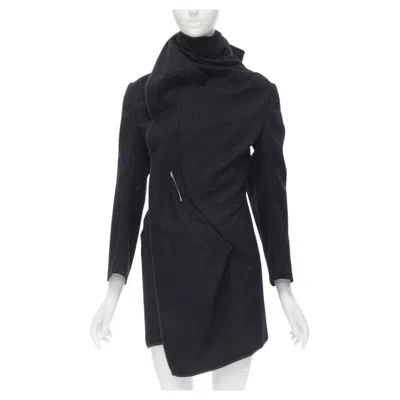 Pre-owned Comme Des Garçons Runway Comme Des Garcons 1999 Vintage Black Silver Pinstripe Wool Wrap Coat S