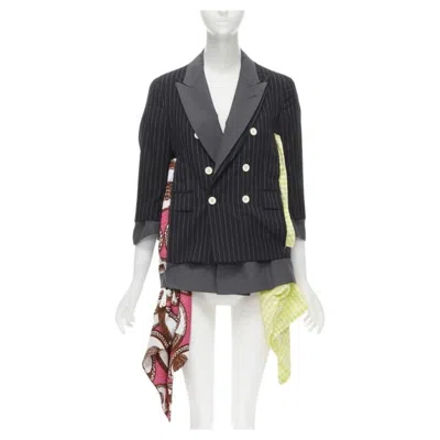 Pre-owned Comme Des Garçons Runway Comme Des Garcons 2007 Double Layer Grey Pinstripe Draped Blazer Jacket M In Gray