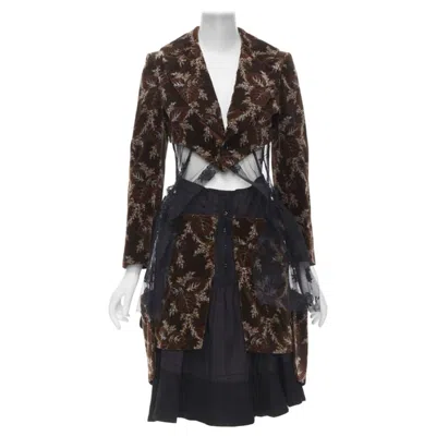 Pre-owned Comme Des Garçons Runway Comme Des Garcons Vintage Brown Velvet Floral Mesh Coat Corset Skirt S