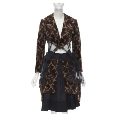 Pre-owned Comme Des Garçons Runway Comme Des Garcons Vintage Brown Velvet Floral Mesh Coat Corset Skirt S