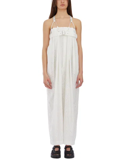 Comme Des Garçons Salopette With Embroidered Floreal In White