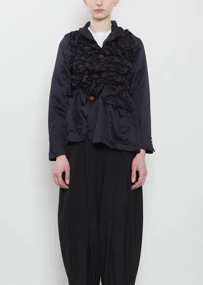 Comme Des Garçons Satin Tech Asymmretic Ruched Blazer In Blue