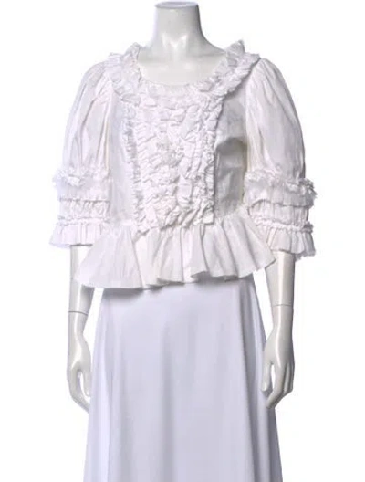 Pre-owned Comme Des Garçons Scoop Neck Three-quarter Sleeve Blouse In White