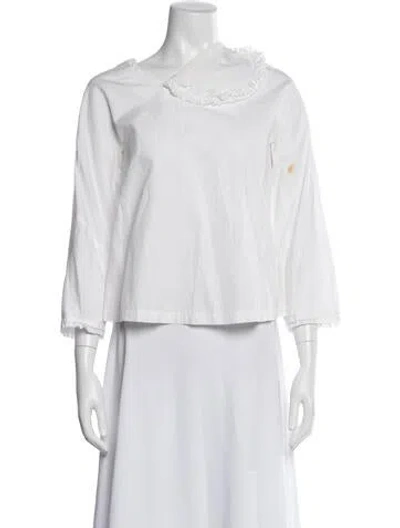 Pre-owned Comme Des Garçons Scoop Neck Three-quarter Sleeve Blouse In White