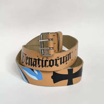 Pre-owned Comme Des Garçons Script Print Tan Leather Belt