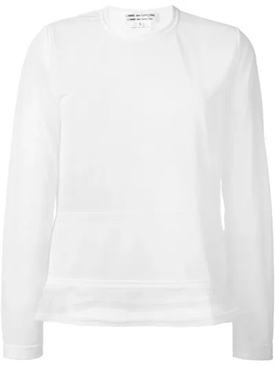 Comme Des Garçons Semi Sheer Panel Trim Detail Long Sleeve T-shirt In White